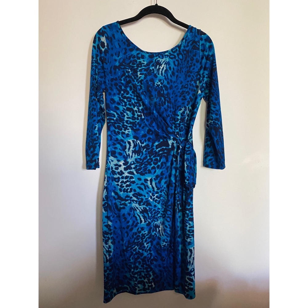 Anne Klien Blue Leopard Print Dress. Size Small